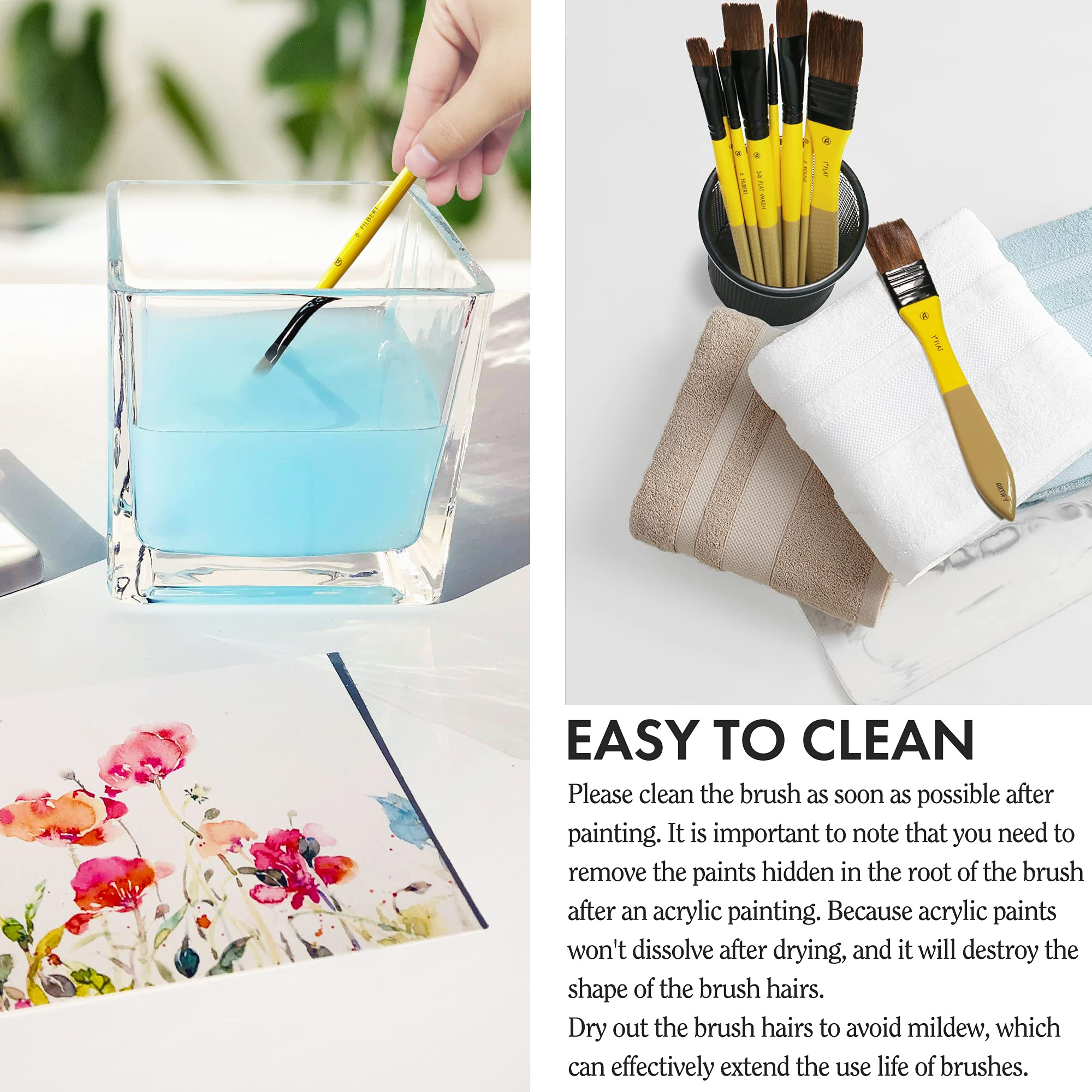 ARTIFY 10 Pcs Natural Horse Hair Paint Brush Set - Artify