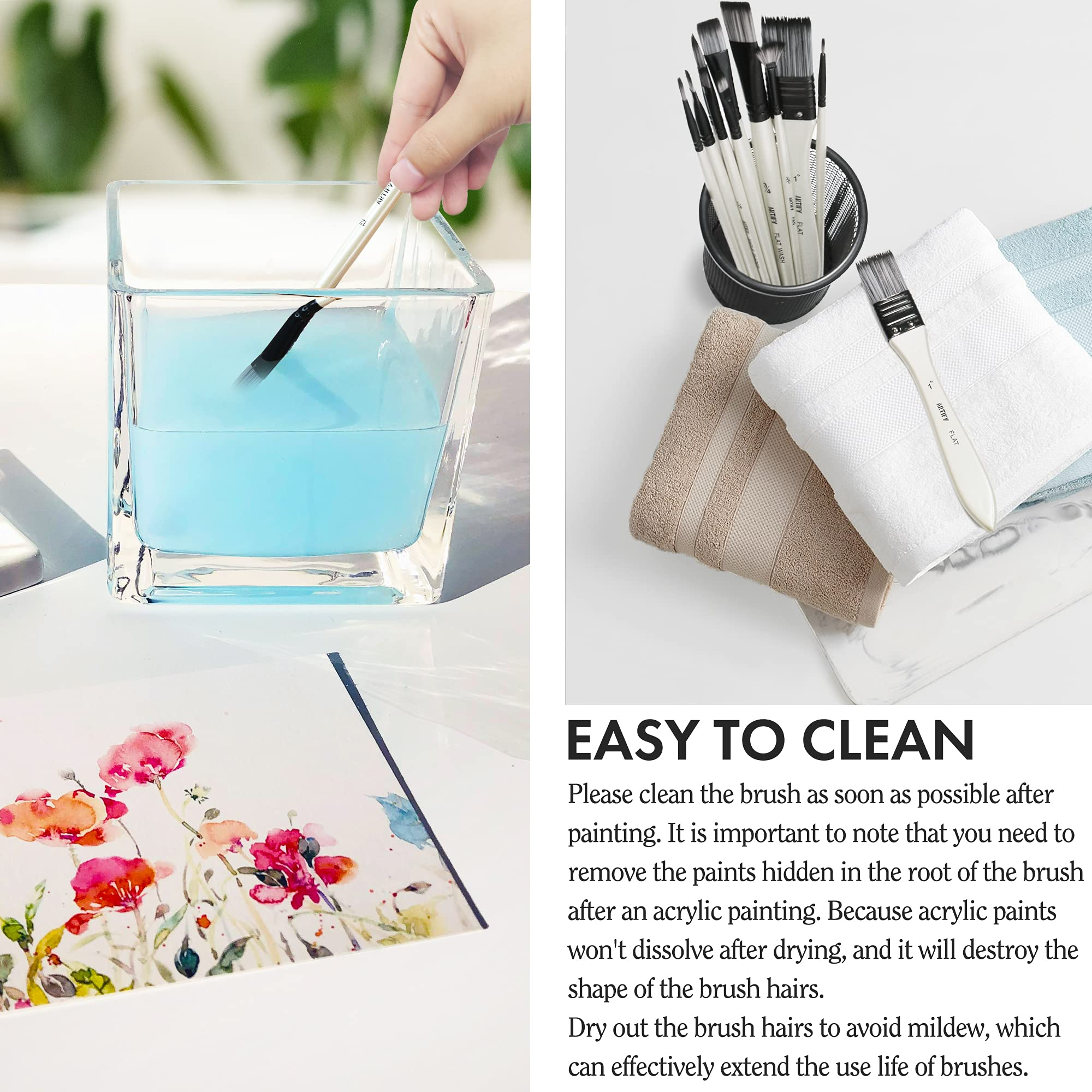 ARTIFY 10 Pcs Synthetic Hair Paint Brush Set - Artify