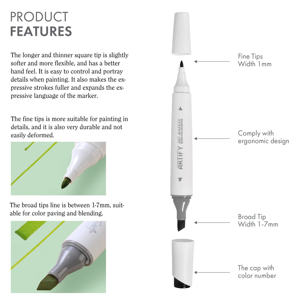 ARTIFY 80 Colors Art Markers-Fine & Broad Dual Tips Professional Artist Markers with Carrying Case - Artify