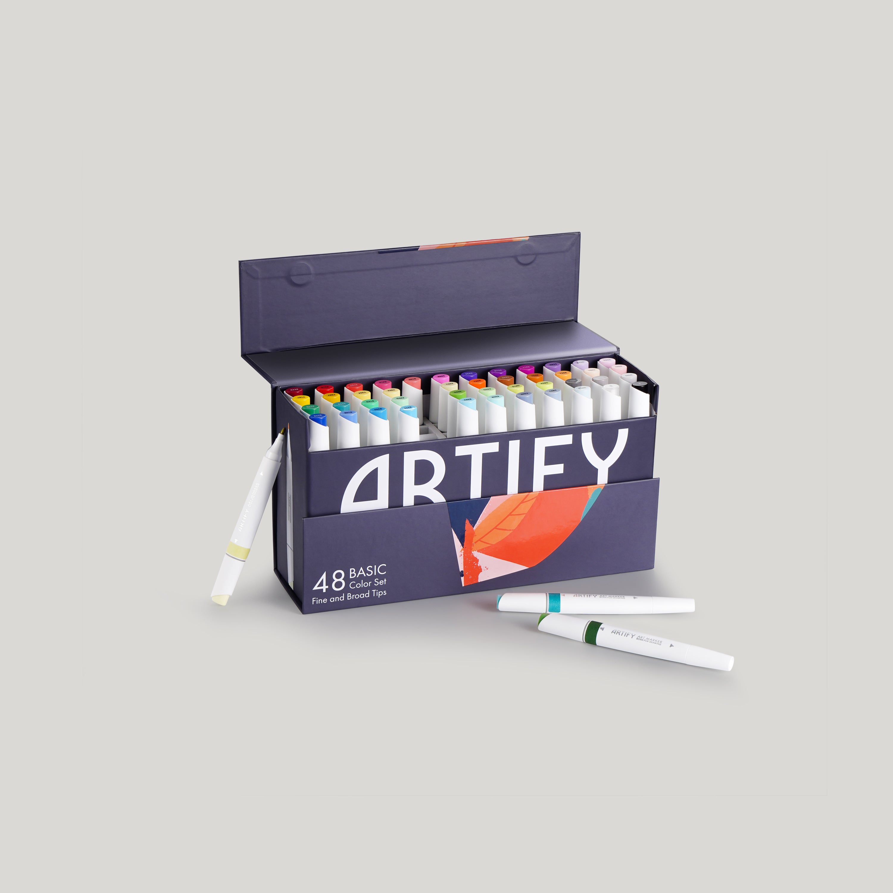 ARTIFY 48 Basic Colors Art Markers, Fine & Broad Dual Tips Professional  Artist