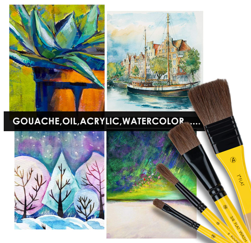 Oil Acrylic Watercolor Paint Brushes Set with Natural Hog Hair Filbert Brush