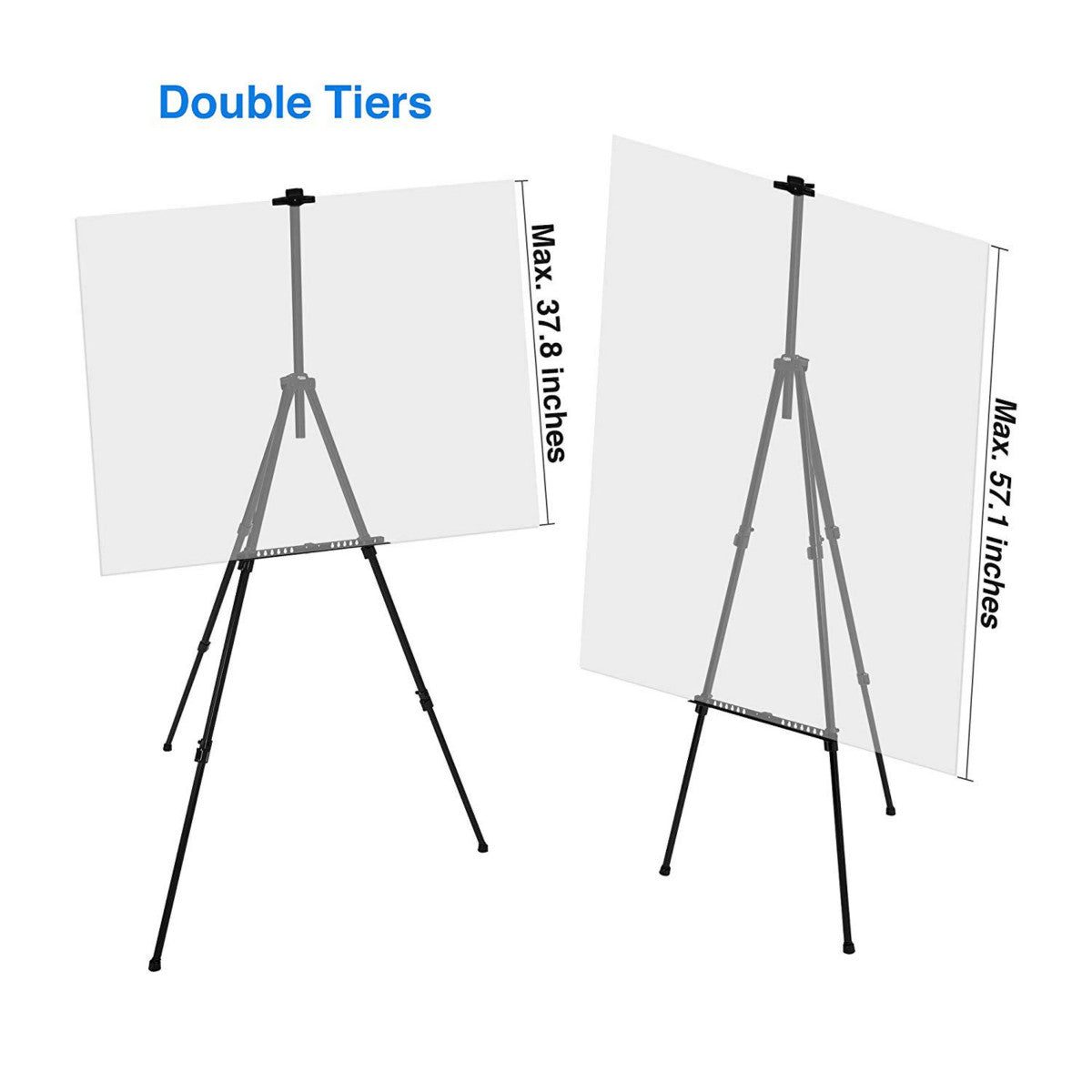 Artify Art Supplies Artify 66 Inches Double Tier Easel Stand Adjustable Height from 22-66 Tripod for Painting and Display with A Carrying Bag Pack Bla