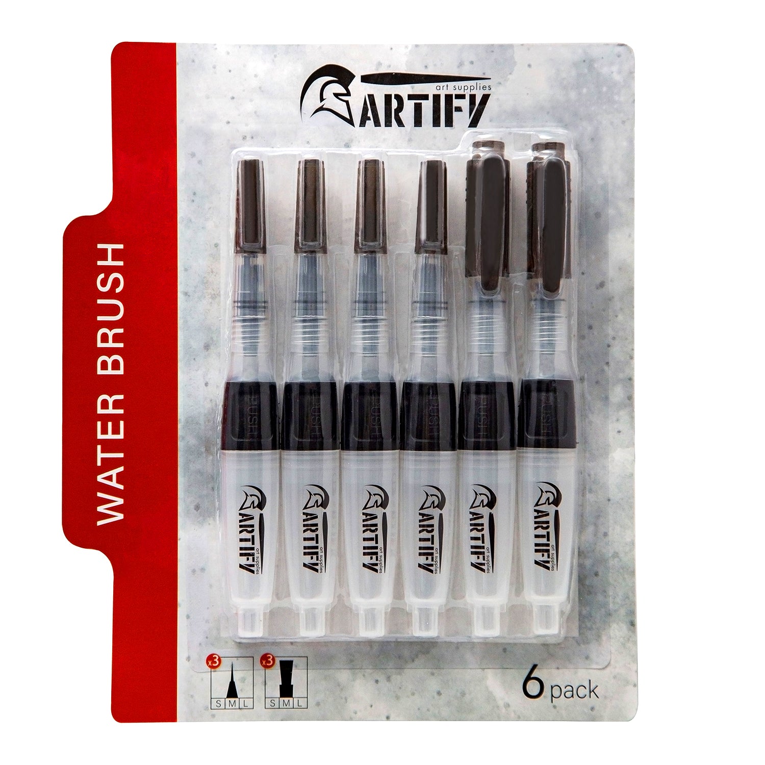 Artify 6 Pcs Water Brush Pen Set — New Patent Design High Capacity Water Brushes, Self-moistening - Artify